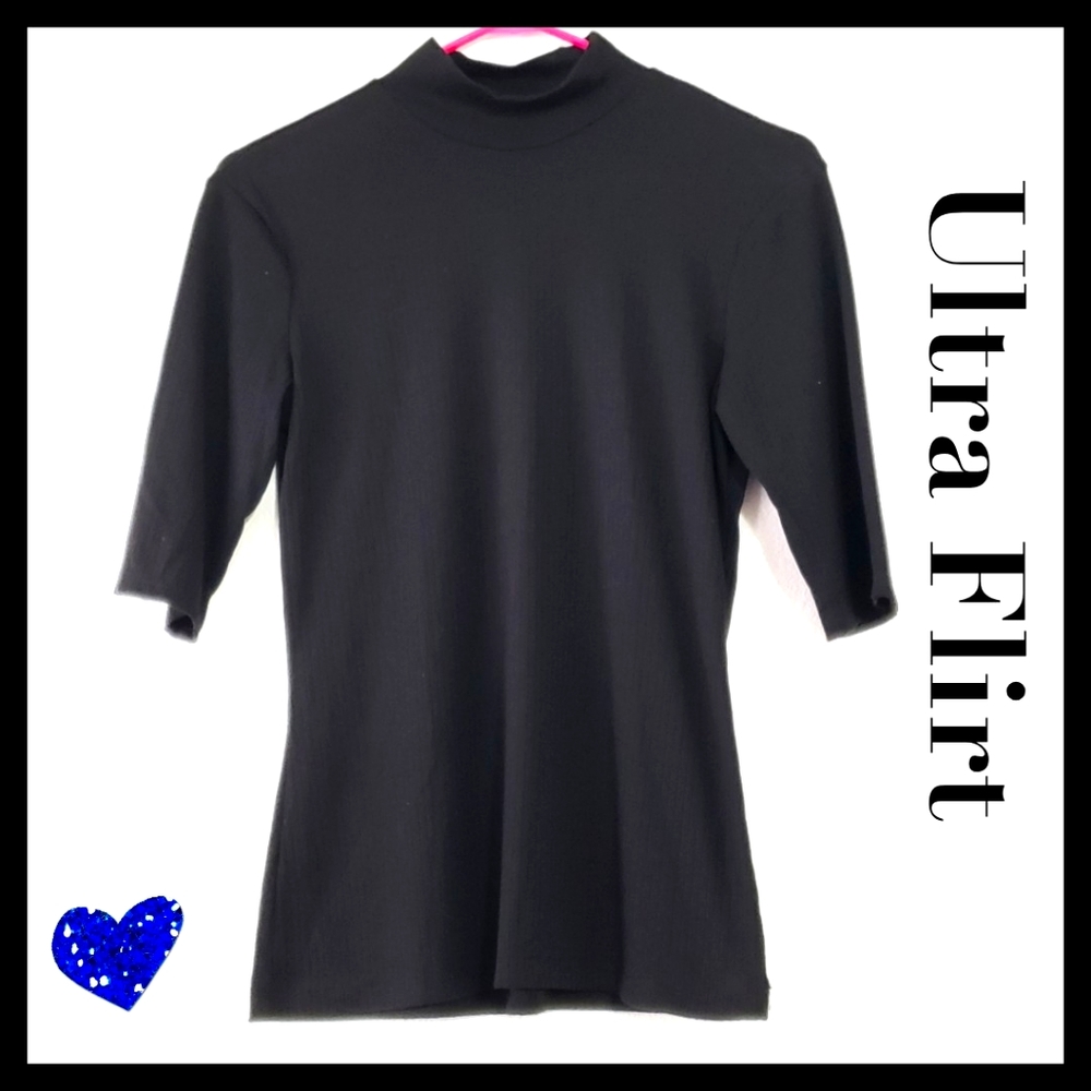 ♥️ $  3/$15 UltraFlirt:Size:M/Black High Collar Ribbed Shirt